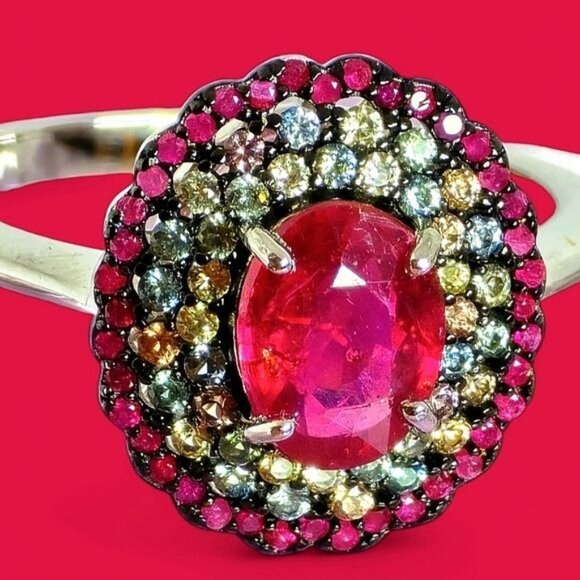 925 Sterling Silver Ring Sz 7.75 with Natural Oval Ruby & Myanmar Sapphire - Picture 12 of 12